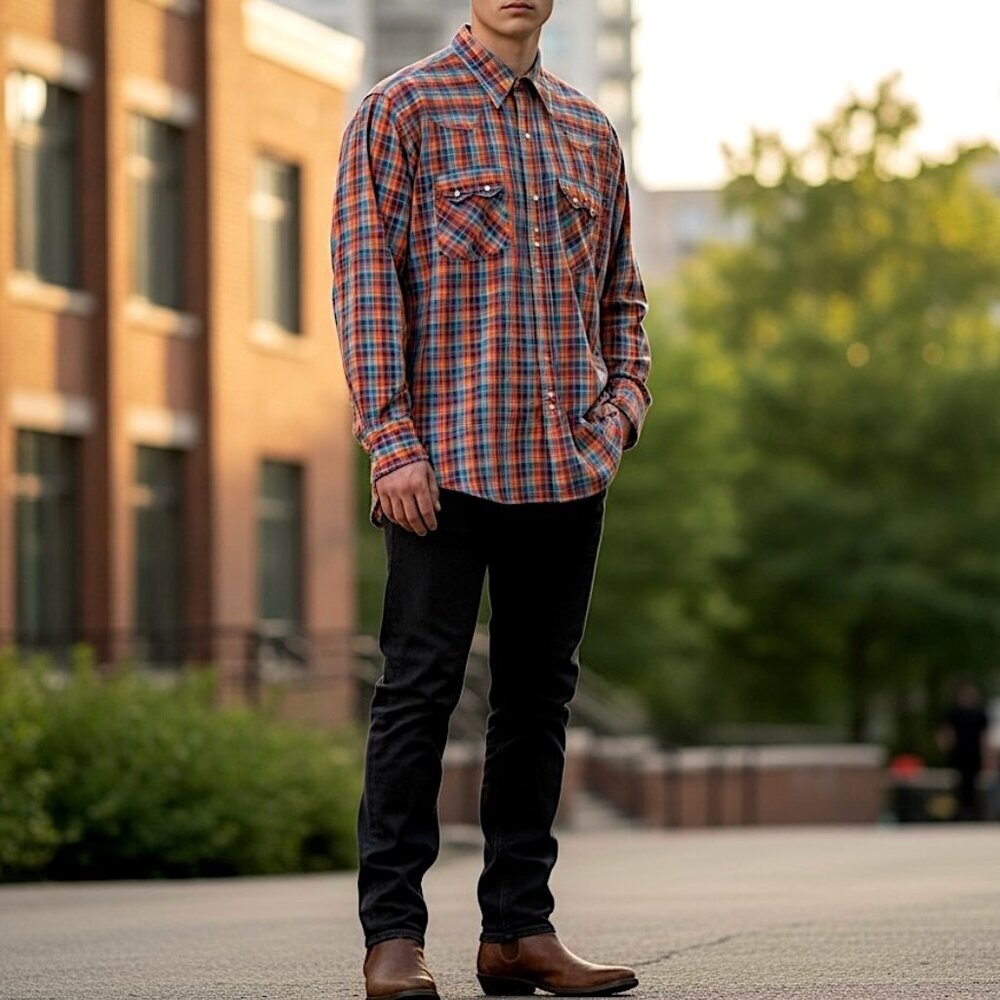 Vintage Dee Cee Brand Pearl Snap Plaid Western Cowboy Rodeo Shirt XL